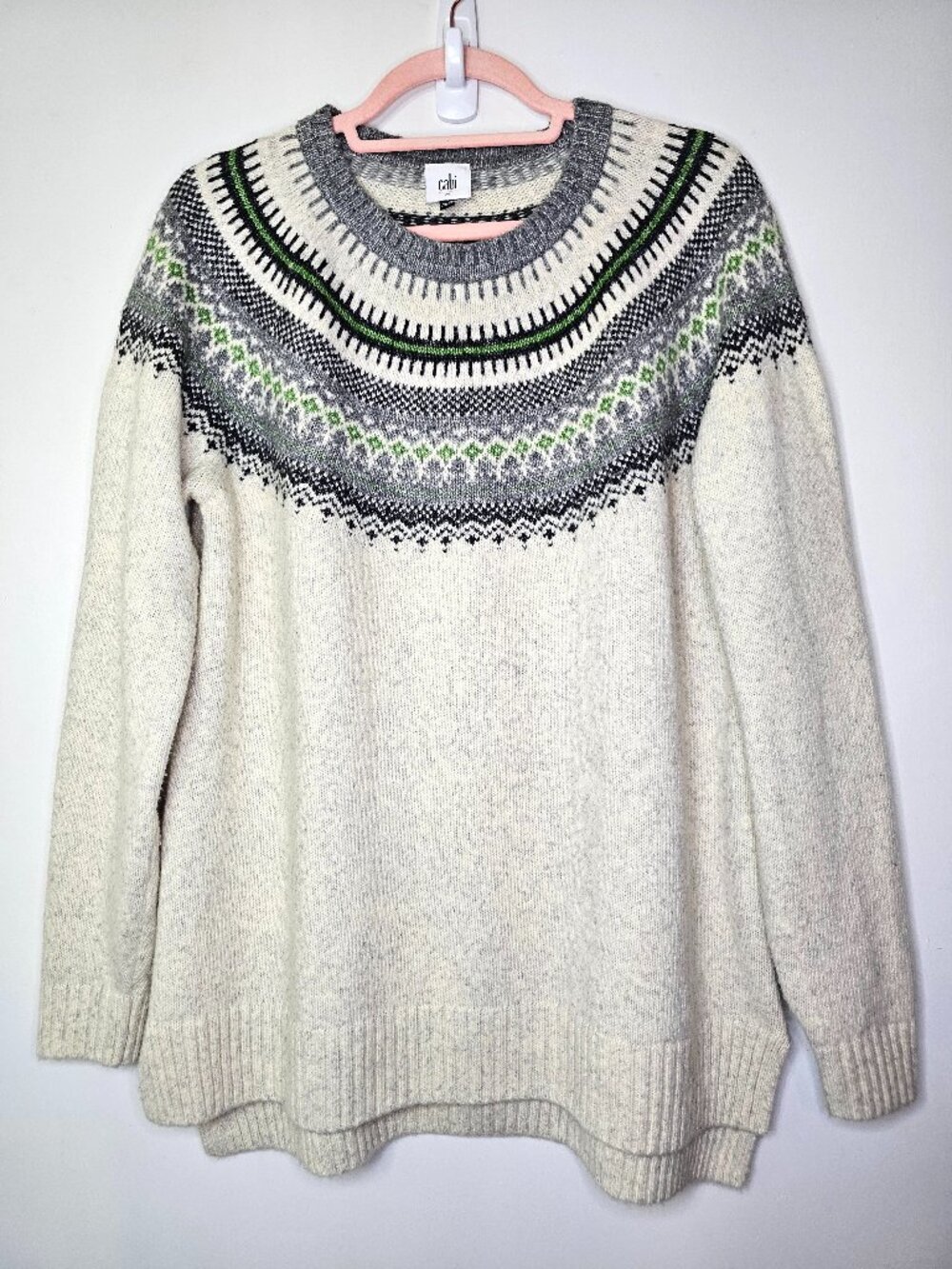 Cabi 4283 Shetland Cotton Blend High Low Crew Neck Bib Pullover Sweater M